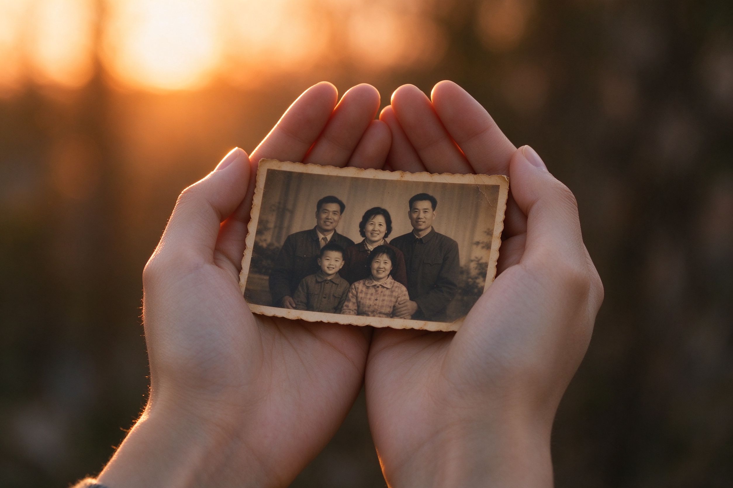 Hands holding an old family photo