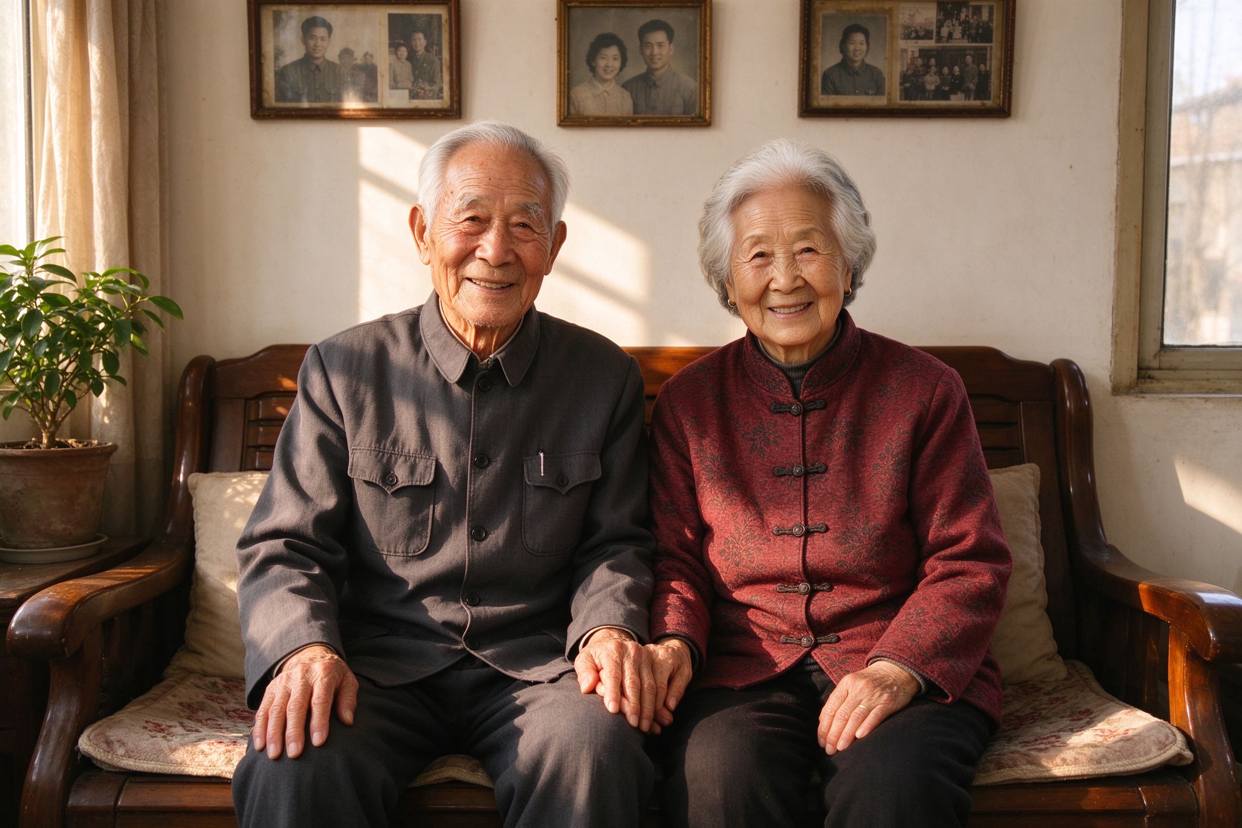 Vintage portrait of grandparents holding hands