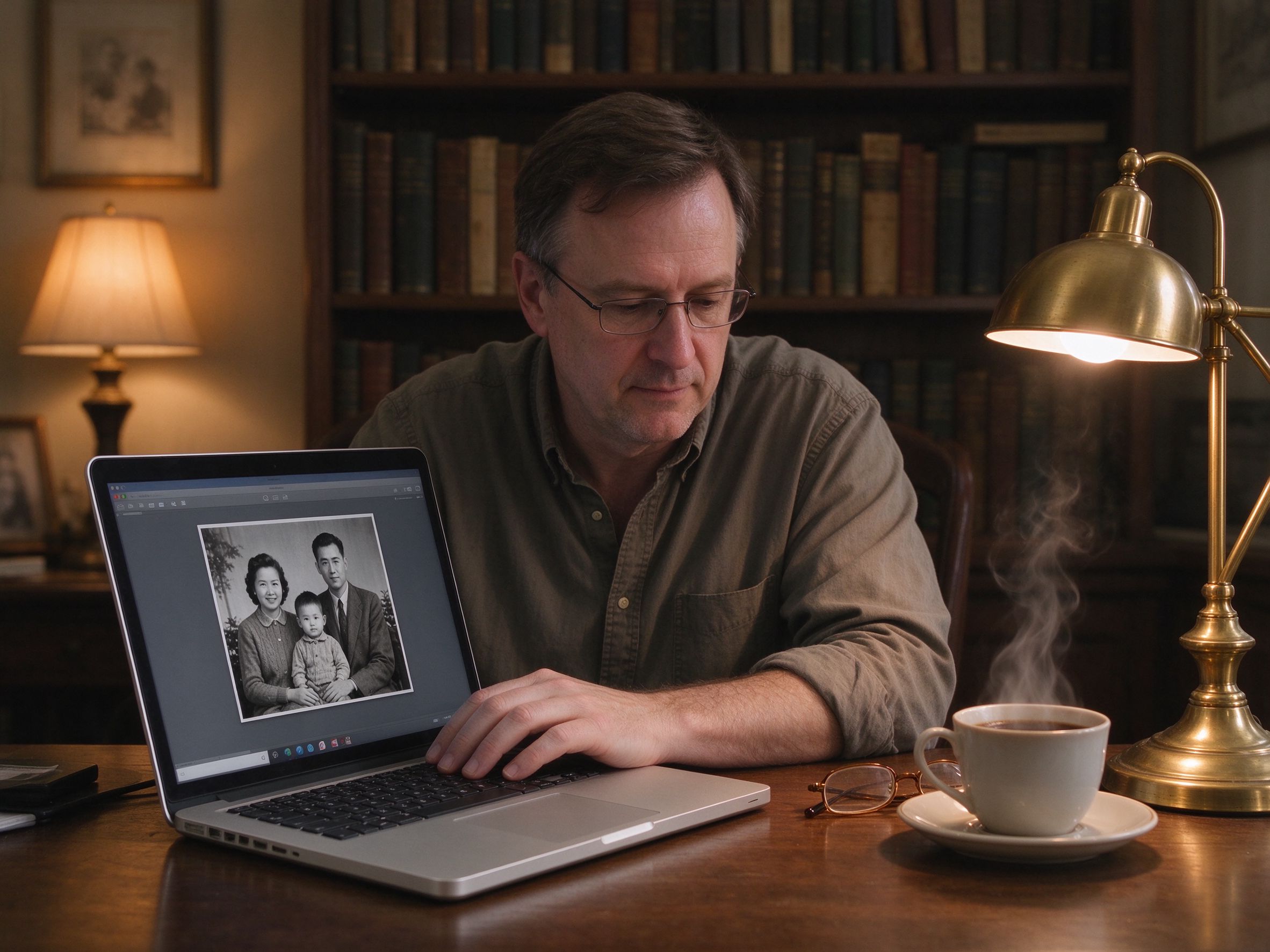 Digital photos being compressed on a laptop